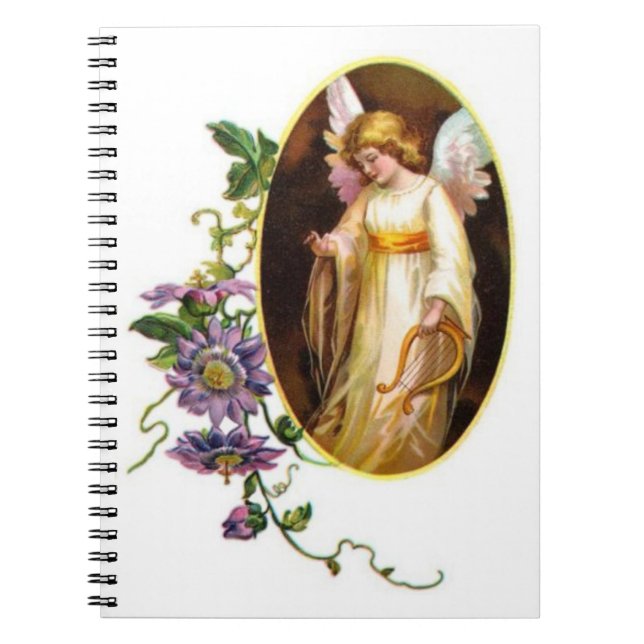 Ängel med harpa och klematisblommor anteckningsbok (Framsidan)