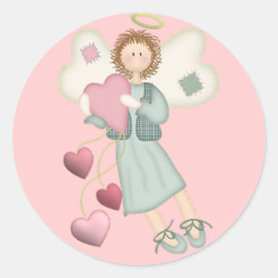 Angel med Hearts Stickers Runt Klistermärke