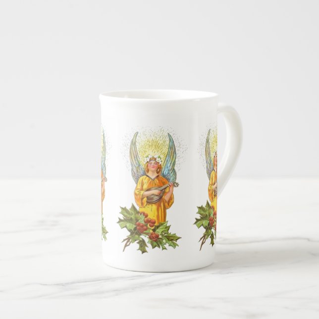 Ängel med julhagtorn och mandolin  benporslin mugg (Framsida höger)
