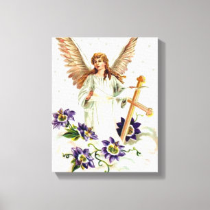 Angel med Kanvastrycket Kor och Clematis-blommor Canvastryck