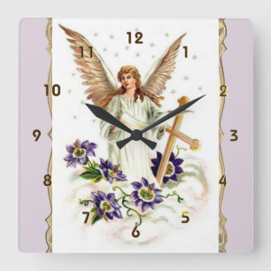 Angel med Kor och Clematis-blommor Fyrkantig Klocka