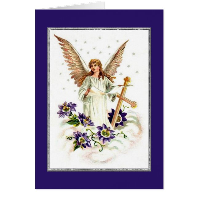Angel med Kor och Clematis-blommor Hälsningskort (Framsidan)