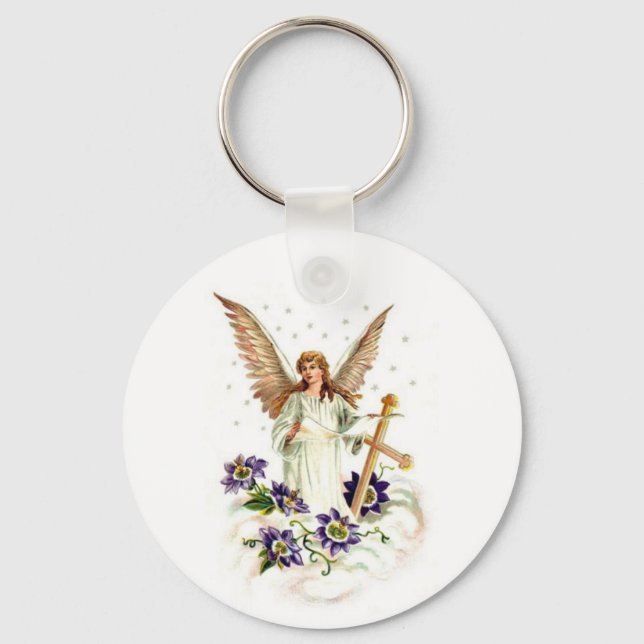Angel med Kor och Clematis-blommor Nyckelring (Framsida)