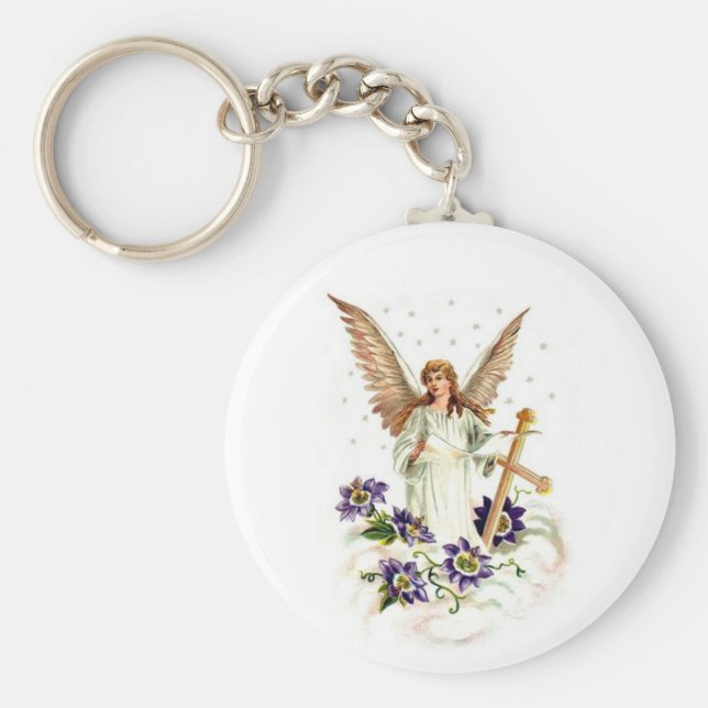 Angel med Kor och Clematis-blommor Nyckelring (Framsidan)
