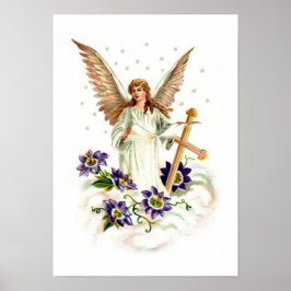 Angel med Kor och Clematis-blommor Poster
