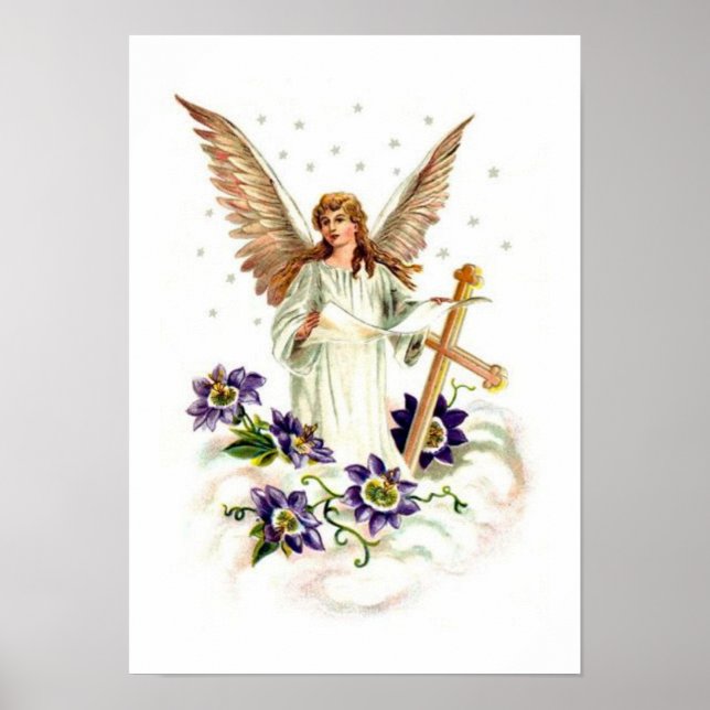 Angel med Kor och Clematis-blommor Poster (Framsidan)