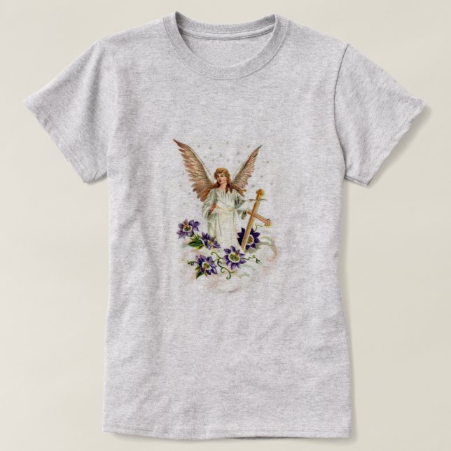 Angel med Kor och Clematis-blommor T Shirt (Design framsida)