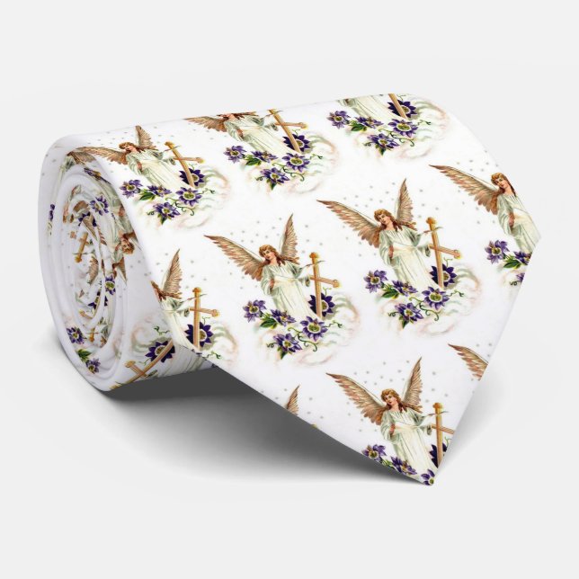 Angel med Kor och Clematis-blommor Tie Slips (Rullad)