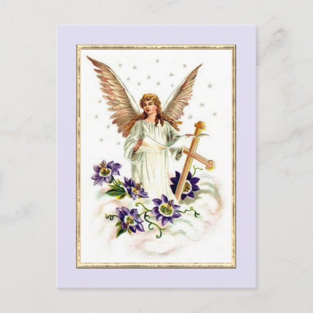 Angel med Kor och Clematis-blomsterkort Vykort (Framsida)
