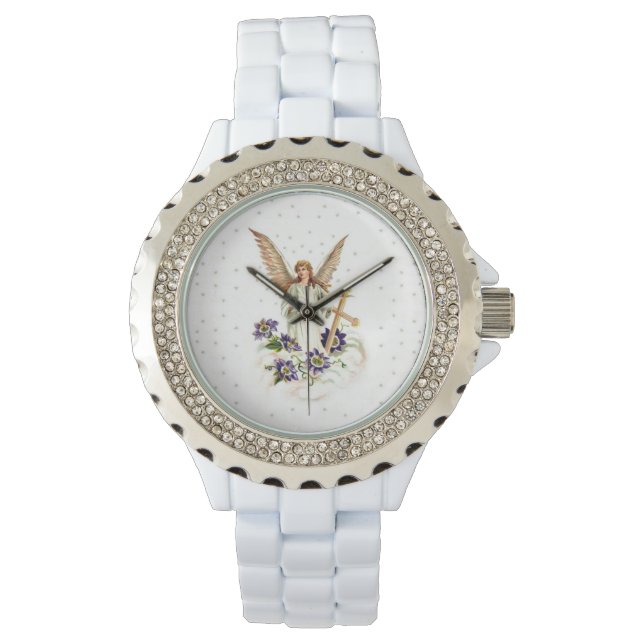 Angel med Kor och Clematis Flowers Watch Armbandsur (Framsida)