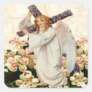 Angel med Kor-stickers Fyrkantigt Klistermärke