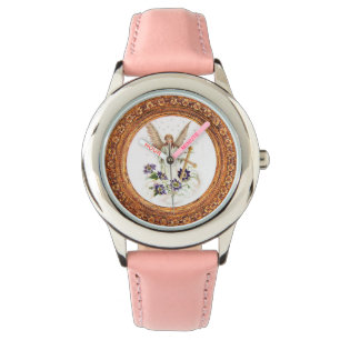 Ängel med kors och Klematisblommor Armbandsur