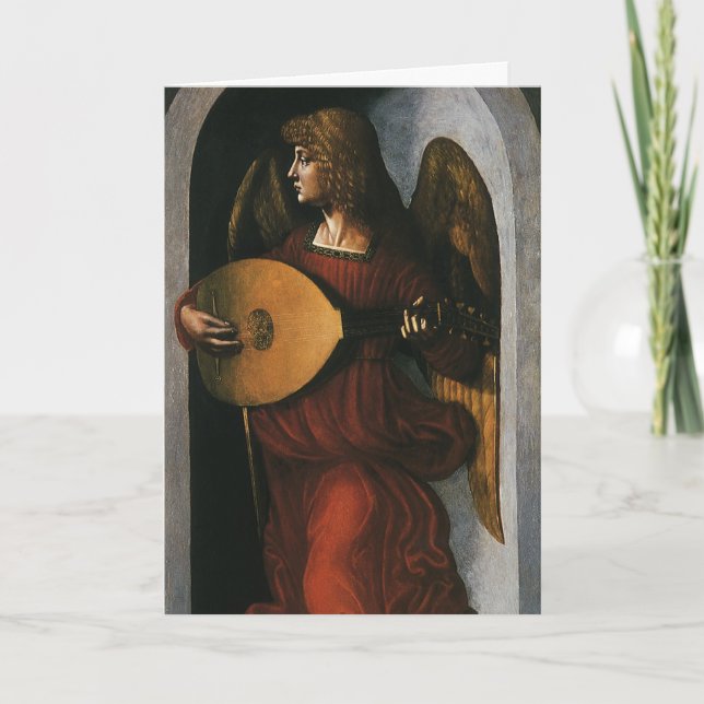 Angel med Lute efter jul av Leonardo da Vinci Helgkort (Framsida)