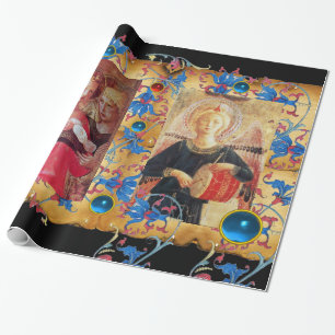 ANGEL MED RO BLUE BLOMMIGT PARCHMENT OCH GEMS PRESENTPAPPER