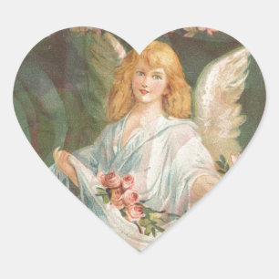 Angel med Ro Hjärtformat Klistermärke
