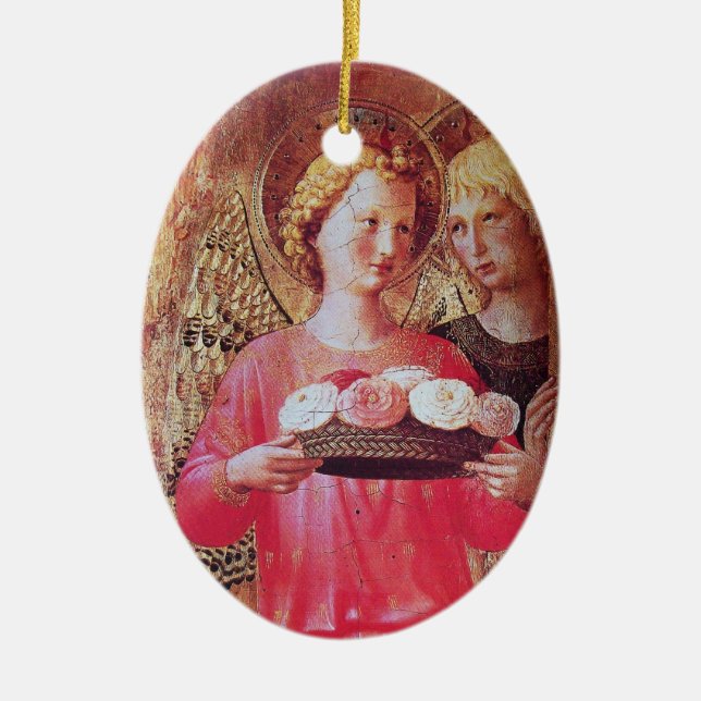 ANGEL MED RO Rosa Amethyst Gem-sten Julgransprydnad Keramik (Framsidan)