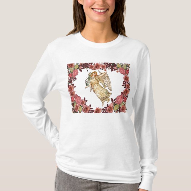 Angel med Rosa ros T Shirt (Framsida)