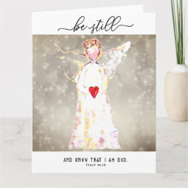 Angel med rött hjärta "Var stilla och känna" Kort