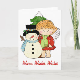 Angel med Snögubbe Warm Önskemål Card Helgkort