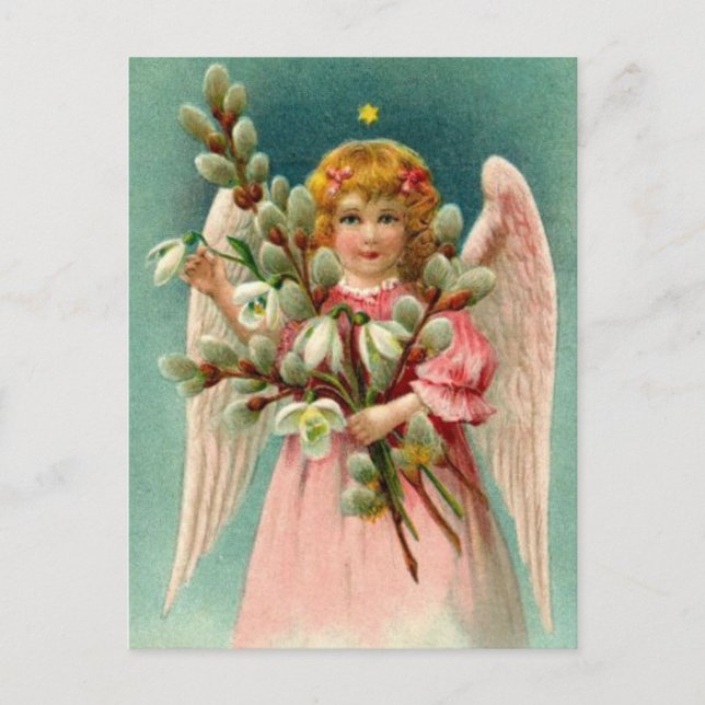 Angel med Söt Rosa Dress Vykort (Framsida)
