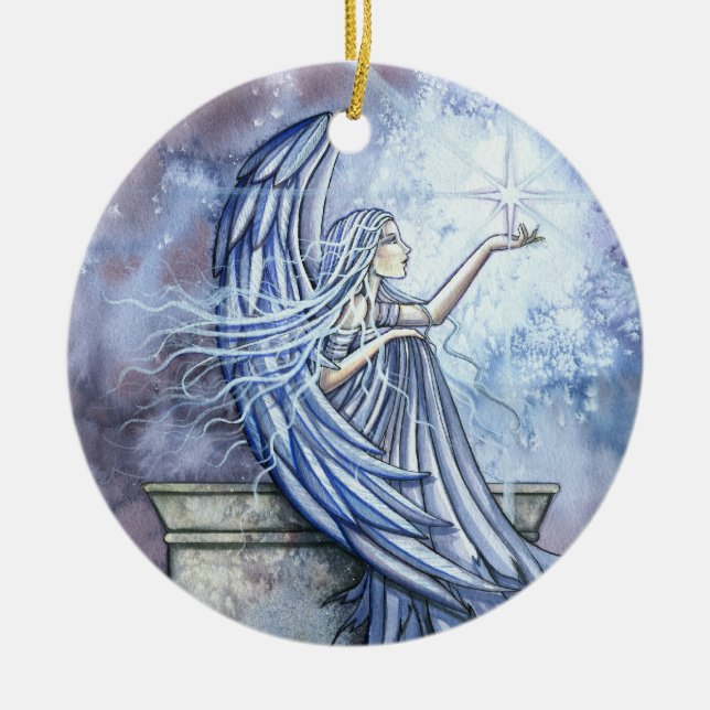 Ängel med stjärna julgransprydnad keramik (Framsidan)