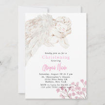 Angel med Vingar Rosa Blommigt Baptism