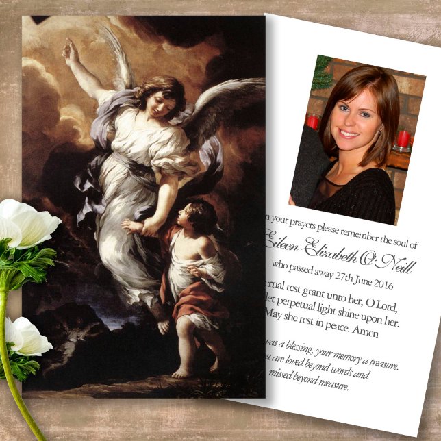 Angel Memorial Loss Funeral Prayer Sympathy Cards Visitkort (Forever in our hearts, celebration of life, in loving memory of, prayer cards for bereavement)