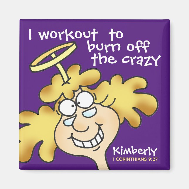 Angel Midges Tecknad Fitness Workout Lila Magnet (Framsidan)
