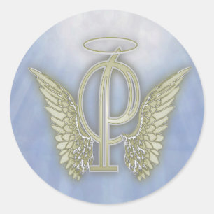 Angel Monogram Brev PClassic Round Sticker Runt Klistermärke