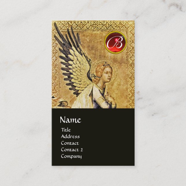 ANGEL MONOGRAM, Red Ruby, Black Visitkort (Framsida)