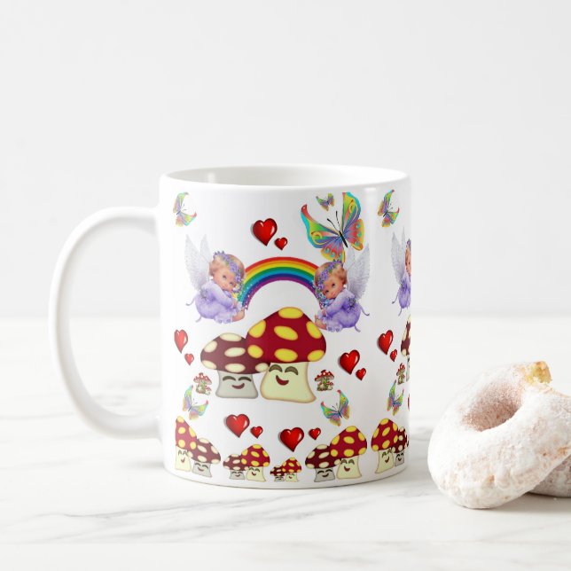 Angel Mushroom Butterfly Hearts Mugg (Med munk)
