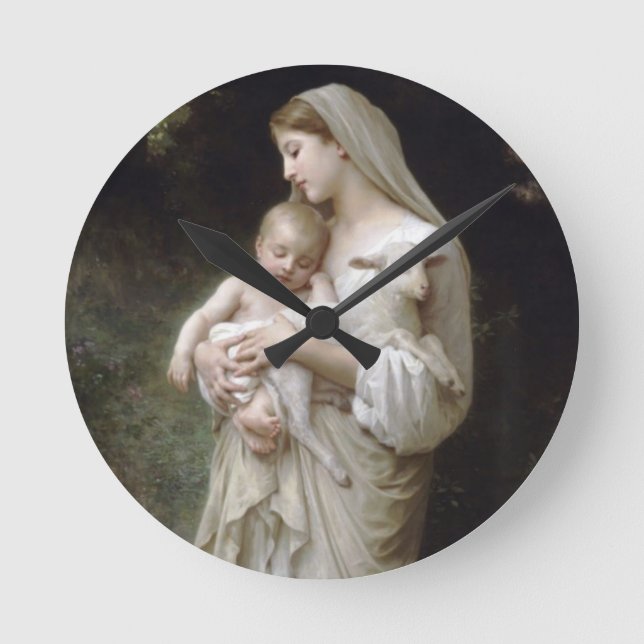 Ängel och baby Jesus Rund Klocka (Framsida)