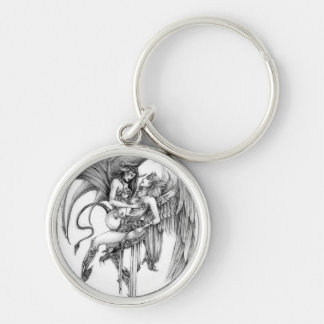 Ängel och demon rund silverfärgad nyckelring