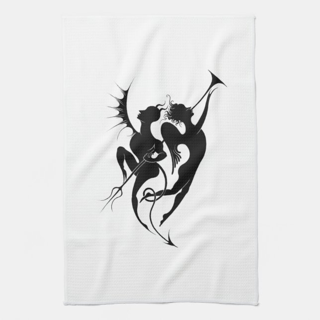 Angel och Djävulen Silhouette Kökshandduk (Vertikal)