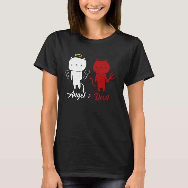 Ängel och Djävulskattdesign T Shirt (Framsida)