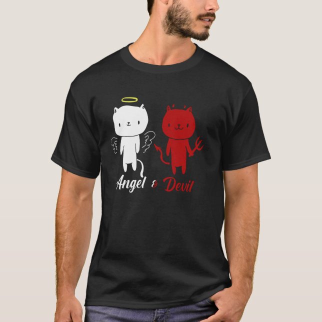 Ängel och Djävulskattdesign T Shirt (Framsida)