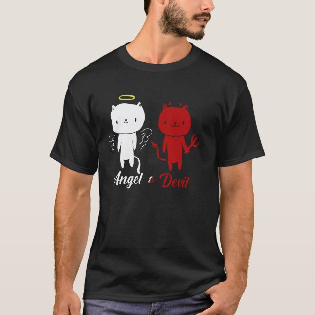 Ängel och Djävulskattdesign T Shirt (Framsida)