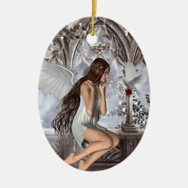 Angel och Hennes Dove Julgransprydnad Keramik (Framsidan)