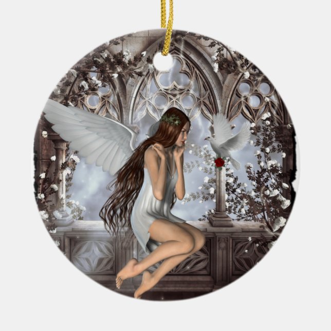 Angel och Hennes Dove Julgransprydnad Keramik (Framsidan)