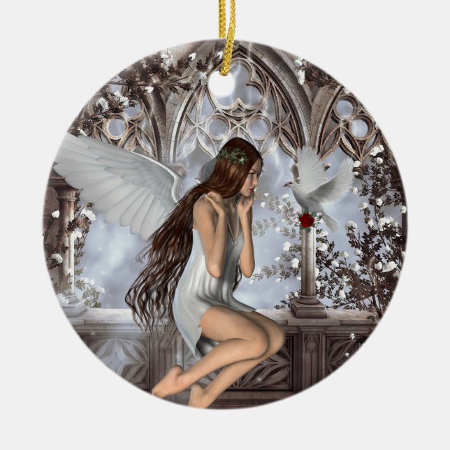 Angel och Hennes Dove Julgransprydnad Keramik (Framsidan)