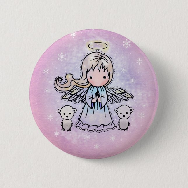 Ängel och Isbjörnar Holiday Pin Knapp (Framsida)
