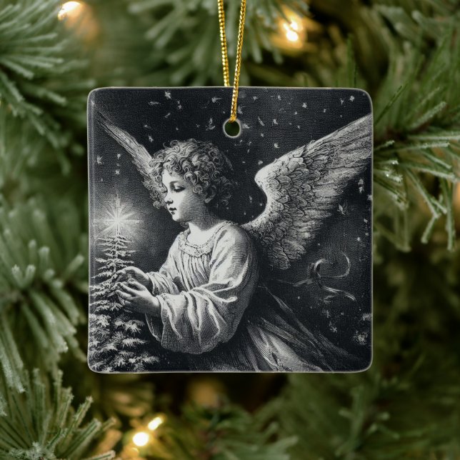 Angel och Julgran i Back and White Julgransprydnad Keramik (Träd)