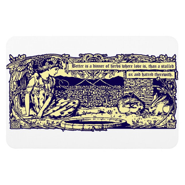 Angel och kaniner i Blomsterträdgård med motto-ban Magnet (Horisontell)