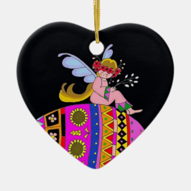 Ängel och Pysanka Julgransprydnad Keramik (Framsidan)