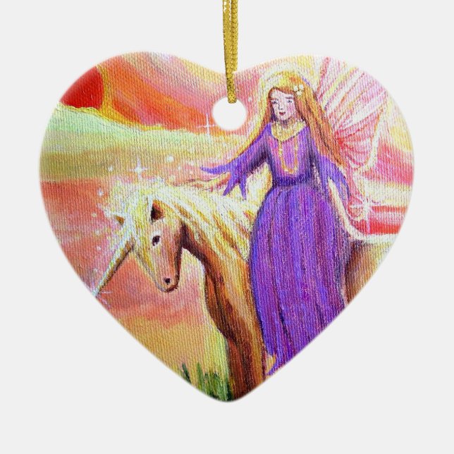 Ängel- och Unicornkonstprydnad Julgransprydnad Keramik (Framsidan)