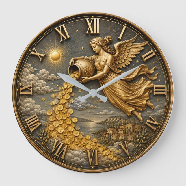 Angel of Abundance  Prosperity & Wealth Gift Stor Klocka (Framsida)