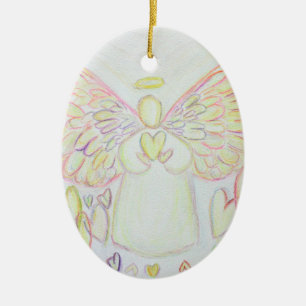 Angel of Hearts Art Helgdag Gift Ornaments Julgransprydnad Keramik
