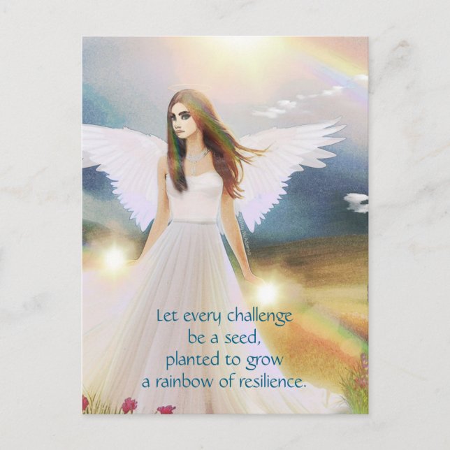 Angel of Hope Rainbow Inspiration Quote Art Vykort (Framsida)