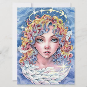 Angel Öga Fantasy Girl Vingar Stars Art Card
