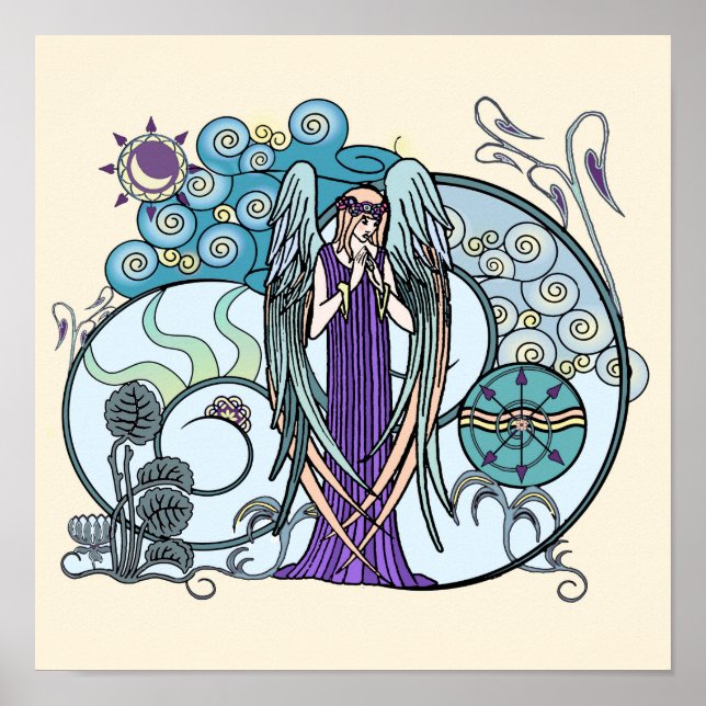 Angel på Clouds Pastel Art-utskrift Poster (Framsidan)